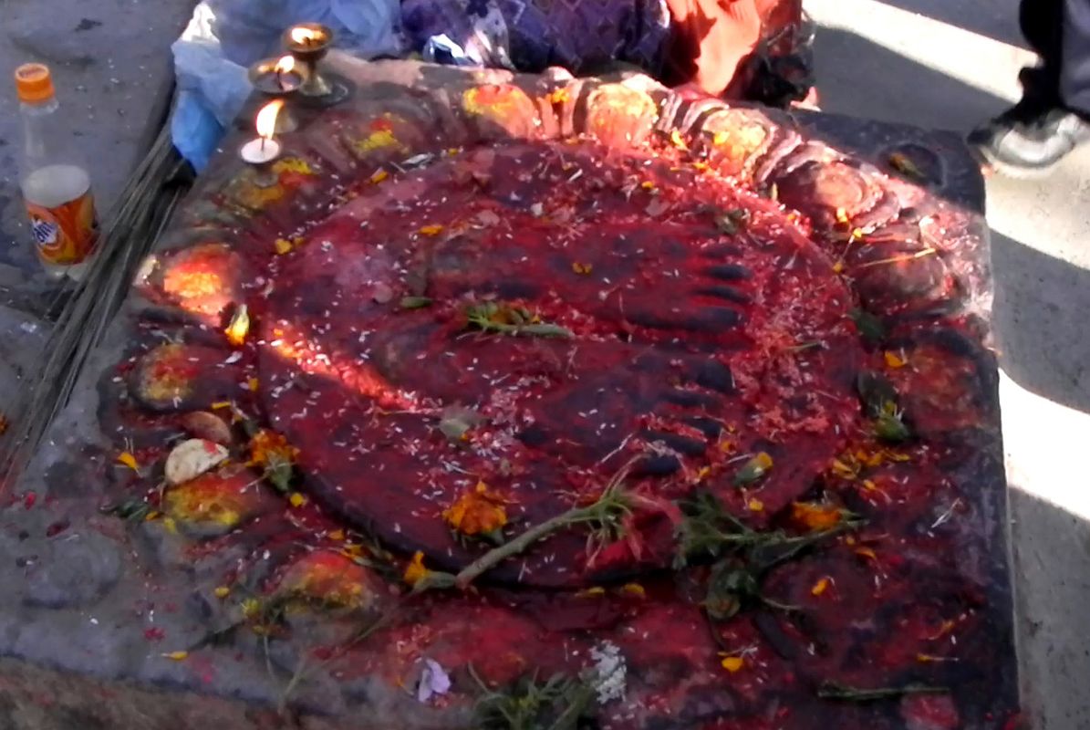 Kathmandu Swayambhunath 05 Buddha Footprint Outside Entrance Gate At Bottom Of Stairs 